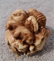 Japanese  Hand Carved  Zodiac Animal Ball Netsuke
