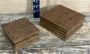 2 brass inlaid boxes