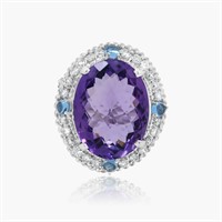 14K WHITE GOLD 5.00CT SAPPHIRE 2.00CT DIAMOND RING