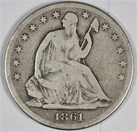 1861 LARGE S Seated Liberty Half Dollar