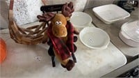 2 piece decoration piece: moose on wooden chair