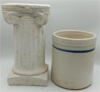 (D) Plaster Column & Crock  12.5 " X  6.5 "  --
