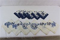 Vintage Linen Blue & White Bamboo & Floral Napkins