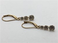 14k Gold Earrings W Clear Stones