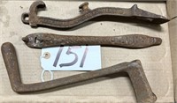 3 Antique Cast Iron Handles Implement Wrench