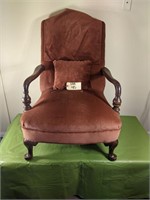 Red Antique Chair w/ Throw Pillow and Head Cover