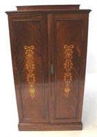 English Inlaid Wood Wardrobe Cabinet