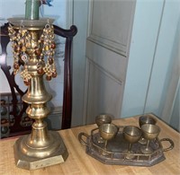 Vintage Brass Candle Holder & Brass Cordials