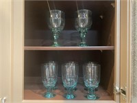 8 Libbey Clarion Blue/Green Water Goblets