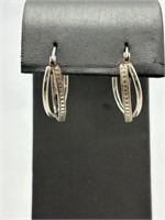 Sterling Silver Elegant CZ Hoop Earrings