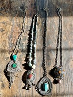 FOUR VINTAGE PENDANT NECKLACES