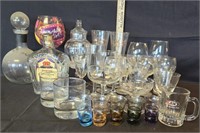 Clear Glass Decanters, Shot Glasses, Wine