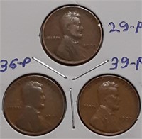 WHEAT CENT 3-SET 1929-P 1936-P 1939-P