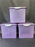 Three Purple Sterilite Storage Totes
