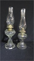 2 VINTAGE OIL LAMPS , 19.5 & 18.5" tall