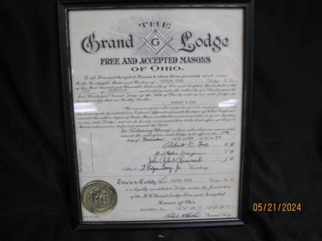 Free Masons Of Ohio Certificate