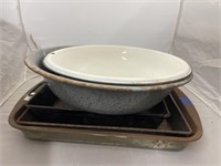 2-Granite Wash Bowls & 3 Metal Pans