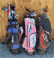 (3) Youth Golf Bags w/ Clubs / Irons