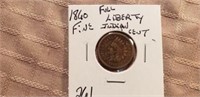 1860 Indian Head Cent Full Liberty F