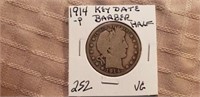 1914P Barber Half Dollar VG KEY DATE