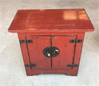 Antique Side Cabinet in Red Lacquer Finish