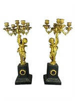 A Pair Of 20th C. Brass Neoclassical Candelabras