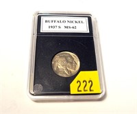 1937-S Buffalo nickel, uncirculated, slabbed