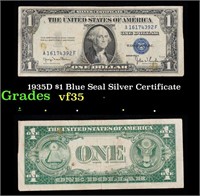 1935D $1 Blue Seal Silver Certificate Grades vf++