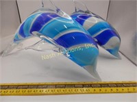 2 glass dolphins-one as found