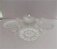 Four Pressed Glass Trays and Punch Bowl