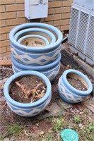 Set 6 Vintage Matching Blue Clay Planters