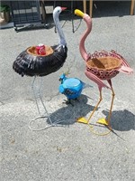 3 Metal bird flower  bed sculptures egret,