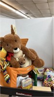 Large soft tote with big soft stuffies, stack of