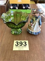 Green glass dish with angel