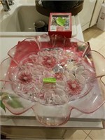 Large pink and clear glass 16" serving bowl and