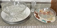 Cut glass serving bowls and large serving plates