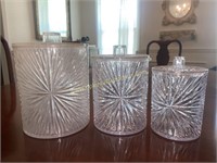 Set of 3 midcentury faux crystal canisters these