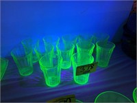 SET OF 12 GREEN URANIUM GLASS TUMBLERS