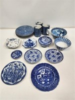 Blue and White China Plates and Bowls