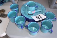 Spatter Blue Enamel - (8)Plates (7)Cups (6)Spoons