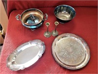 Mixed Lot Silver Plate Bowls, Trays, Candle Holder