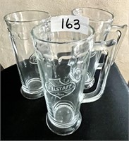 3 Falstaff 7" glass beer mugs