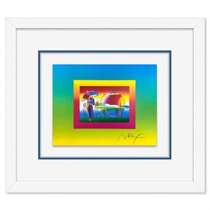 Peter Max, "Rainbow Umbrella Man on Blends" Framed