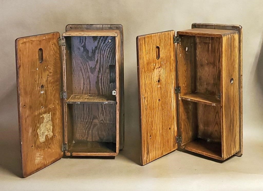 2 ANTIQUE OAK WALL TELEPHONE BOXES, NO SHIPPING