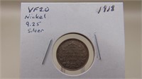 1918 Canadian 92.5 Silver Nickel V F 20