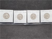 Lot of 4 Silver Washington Quarters: 1934, 1935,