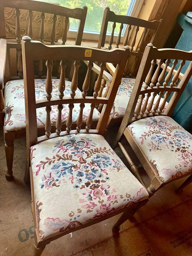 4 wooden side chairs with tapestry padded seats