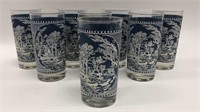 Lot of 8 Frosted Blue Drinking Glasses