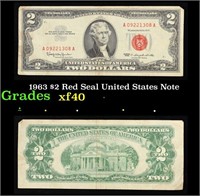 1963 $2 Red Seal United States Note Grades xf