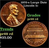 Proof 1970-s Large Date Lincoln Cent 1c Grades Gem